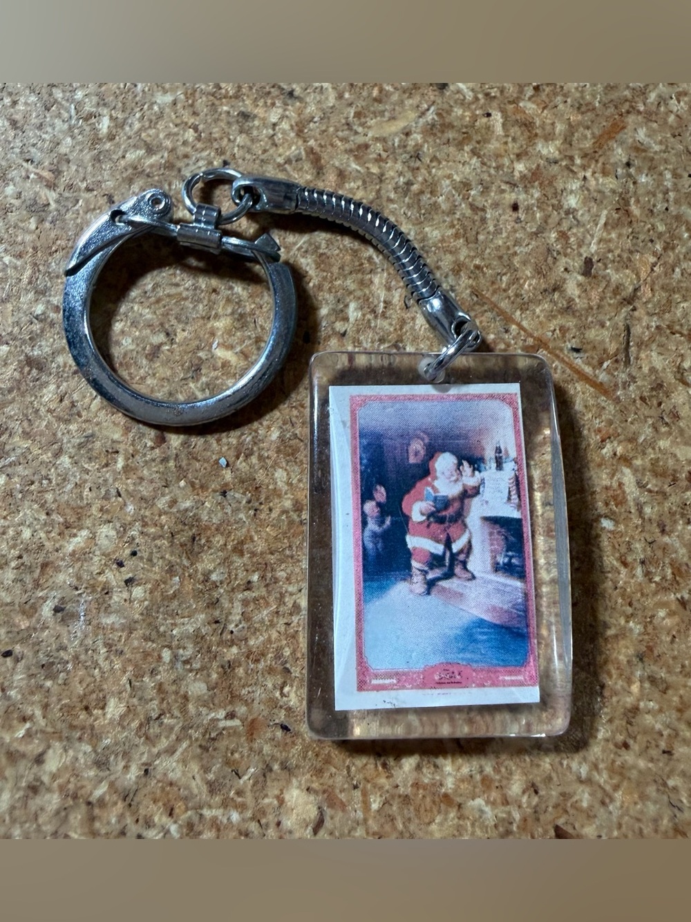 Vintage 1970s Acrylic Coca-Cola Santa Claus Christmas Keychain Coke Collectible